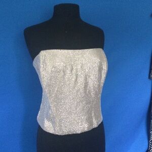 Fashion Nova Bustier 1X fits Medium Silver Sequins Spakle Strapless top